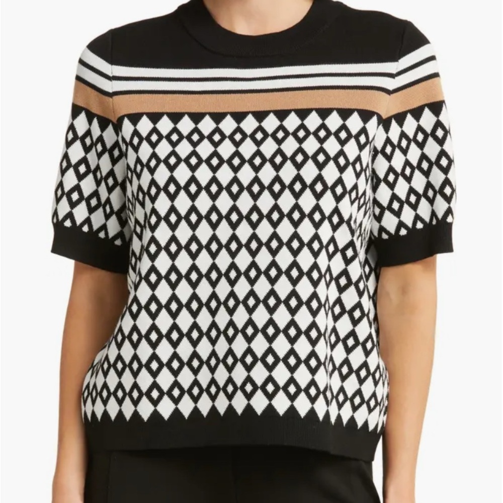 Adrianna Papell Black and White Diamond Pattern Sweater